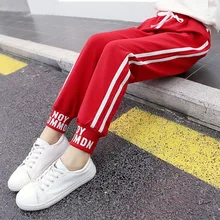 Сезон весна-осень; детская одежда; стиль; повседневные брюки для девочек; спортивные брюки с буквенным принтом для детей среднего и большого размера