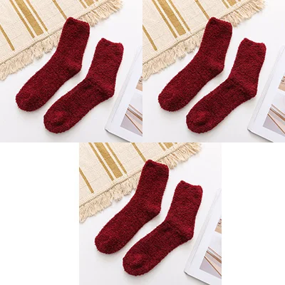 Jerrinut/мужские зимние теплые носки; повседневные модные однотонные Мягкие плотные носки для сна; пушистые коралловые бархатные махровые носки-тапочки; 3 пары - Цвет: 1