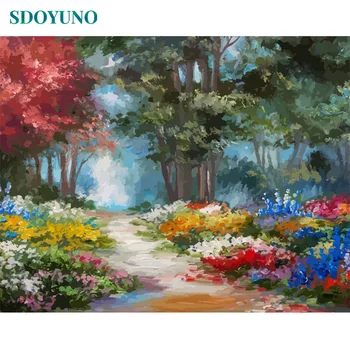 

SDOYUNO 60x75cm Painting By Numbers DIY Digital Painting Flower Road Frameless Drawing By Numbers On Canvas