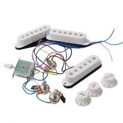 Electric Guitar Pickup Complete Line 1x Wiring Harness 1x Volume Knob 2x Tone Knob Prewired 5-Way Switch 2T1V SSS For Strat