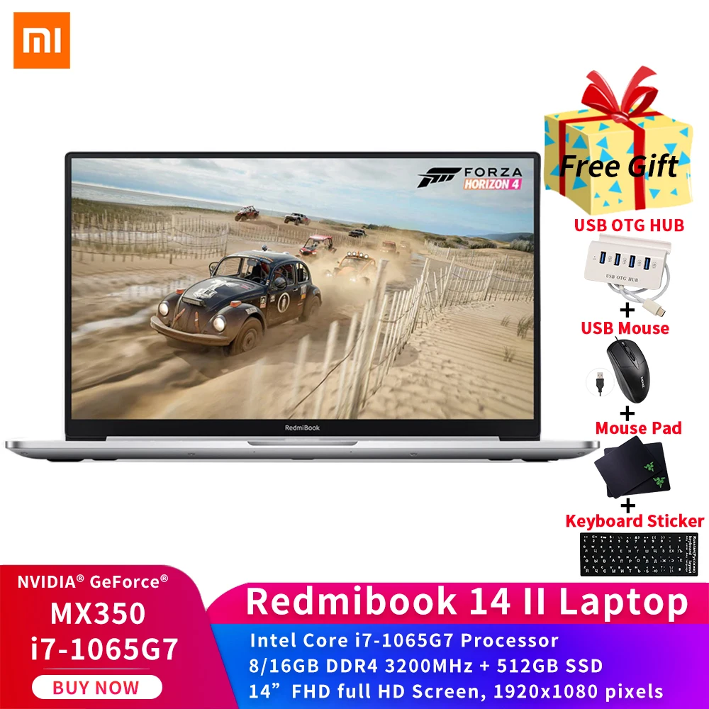 2020 Новый оригинальный ноутбук Xiaomi RedmiBook 14 II Intel Core i7 1065G7 MX350 GPU 16G DDR4 512GB SSD дюймовый