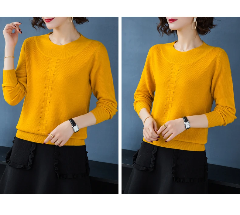 XJXKS Pull Femme Nouveaute элегантный шерстяной пуловер для женщин сплошной цвет универсальный длинный рукав вязаный женский свитер