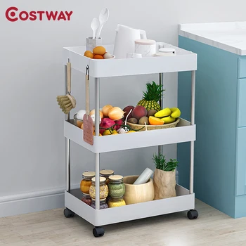 

COSTWAY Shelf Floor Type Bedroom Kitchen Small Cart Toilet Storage Rack Removable Bathroom Organizer with Wheel Storage Shelf