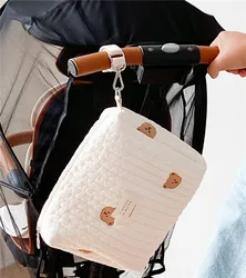 Sac à couches pour bébé en coton en forme d'ours, Portable, organisateur caddie réutilisable, couches de poussette, sac de sortie pour soins humides 