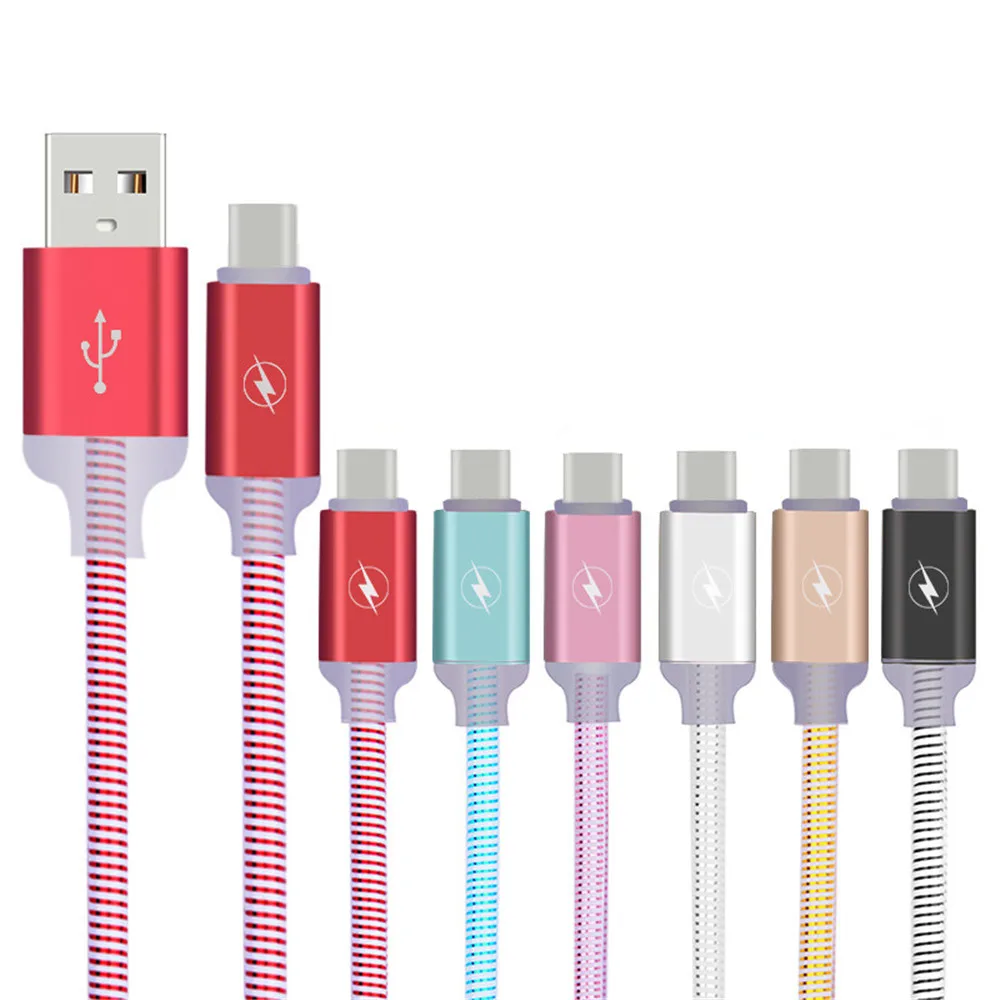 Светодиодный кабель Micro usb type-C 1 м, кабель для быстрой зарядки мобильного телефона для Iphone Xr samsung S8 A50 Xiaomi Redmi, usb-шнур для мобильного телефона