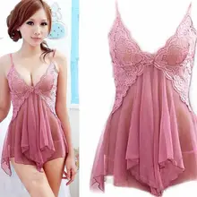 New arrival Women Sexy Lingerie Lace Dress sleeveless Underwear Sleepwear+G-string Nightwear Dress Exotic pink Dress Babydoll