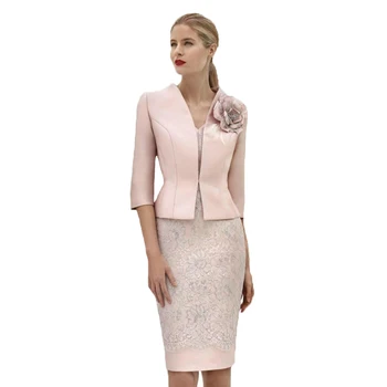 

2020 Mother Of The Bride Dresses With Jacket Sheath Lace Flowers Plus Size Short Mother Dresses For Wedding Knee Length
