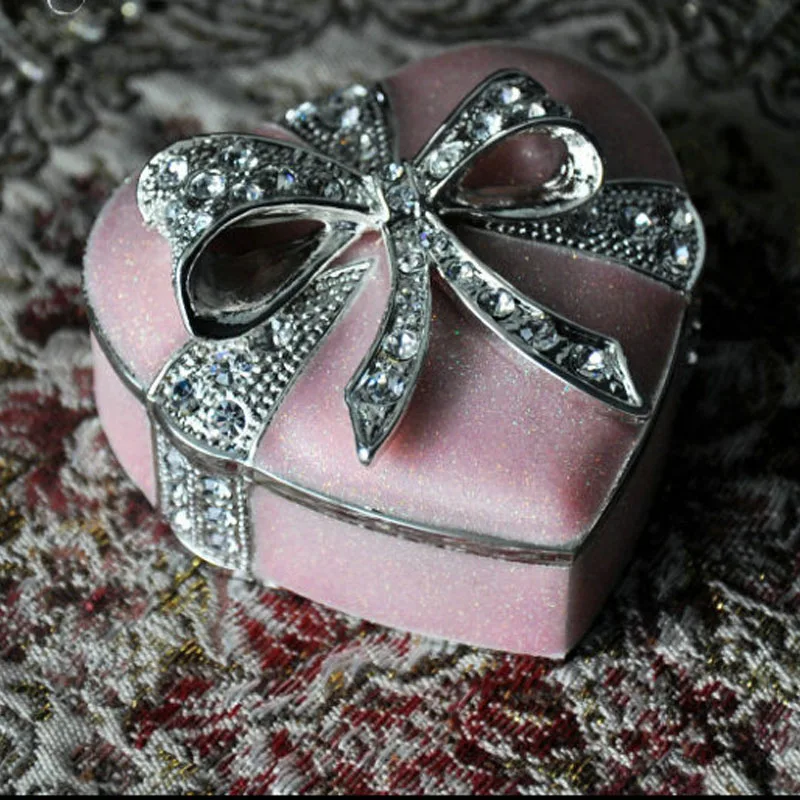 2021 Love Heart Bow-Knot Pink Jewelry Trinket Box Classic Metal Jewelry Box Gift for Birthday Thanksgiving Valentine's Day lacoste love of pink 30