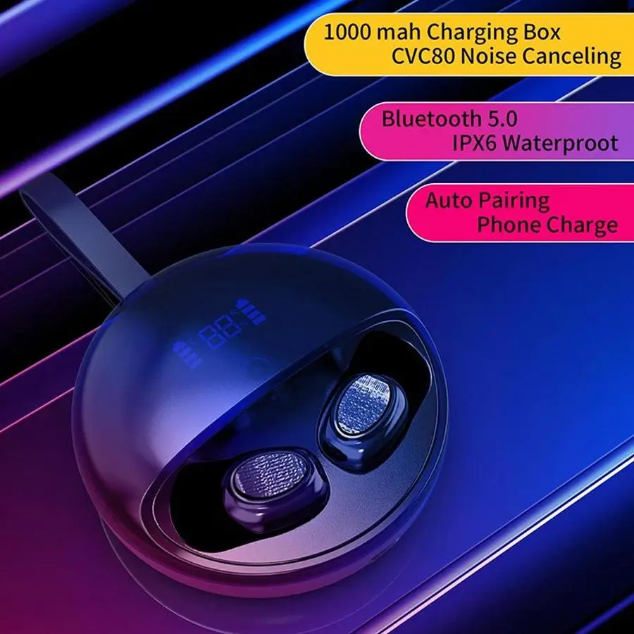 TWS Bluetooth 5 0 наушники истинная беспроводная гарнитура Двойные стерео с круглой