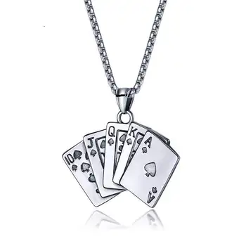 

Hemiston Titanium Steel Poker Spades with Flowering Pendant Men's Titanium Steel Necklace