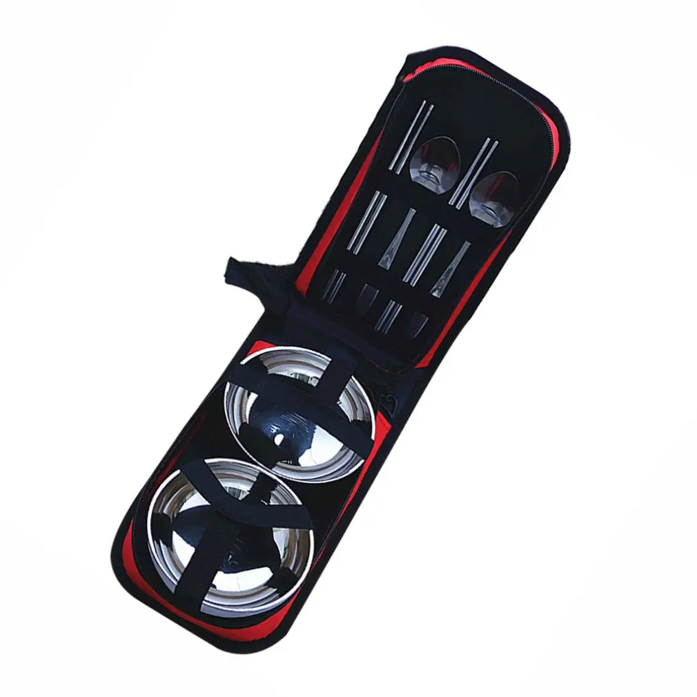 Outdoor Nylon Double Insulation Bag Travel Stainless Steel Folding Picnic Portable Double Insulation Tableware