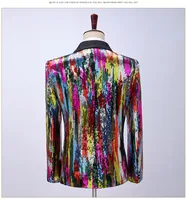 Shiny Rainbow Sequin Shawl Collar Suit Jacket Men Bling Glitter Nightclub Prom Blazer Jacket Male Stage Clothes for Singers 2XL 2