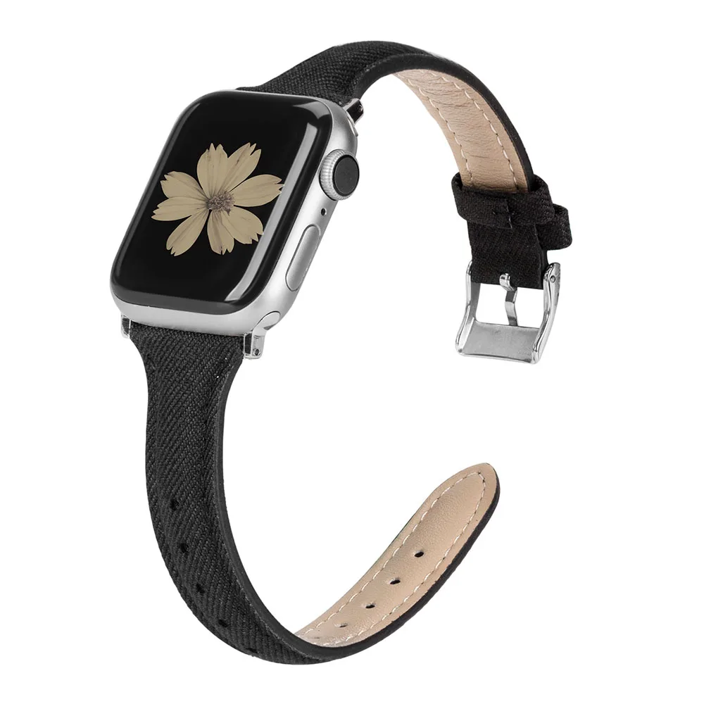 Black Холщовый ремешок Wearlizer для iWatch Apple Watch, женский, мужской ремешок 38 мм, 40 мм, 42 мм, 44 мм, серия 5, 4, 3, 2, 1, ремешок на запястье, браслет - Цвет ремешка: Black