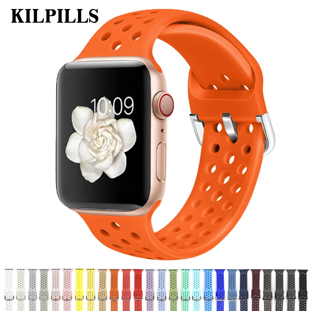 Силиконовый ремешок для Apple Watch band 44 мм 40 iWatch 42 38 спортивный браслет correa apple часов 5 4