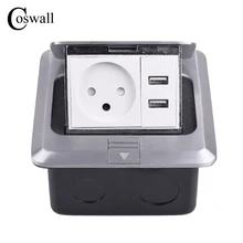 Coswall все алюминиевые панели мягкий всплывающее напольное гнездо 16А Израиль стандартная розетка с двойным usb зарядным портом 5 в 2.1A Макс
