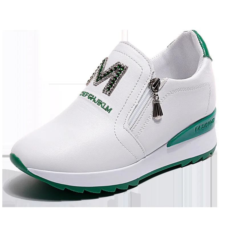 Белые туфли Для женщин на осень в Корейском стиле стопы покрытие скошенный каблук в виде буквы м; искусственным бриллиантом, Versitile модные Лифт Для женщин