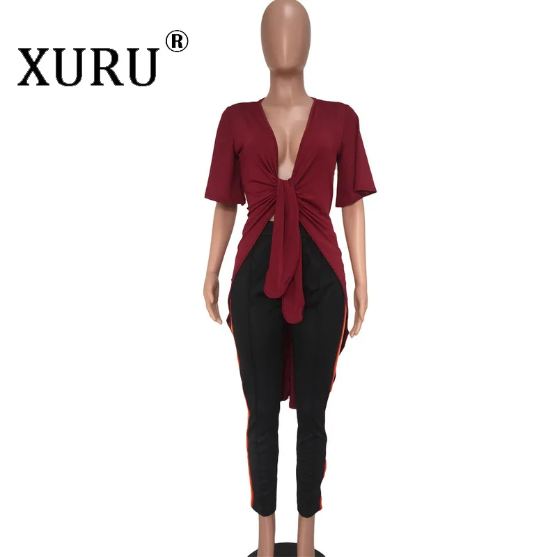 XURU размера плюс Xxxl женские рубашки-поло хлопок короткий рукав сексуальный ласточкин хвост кабель галстук проданный Топ