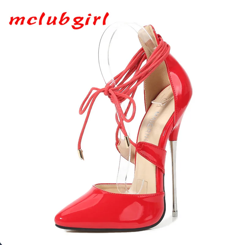 Mclubgirl/пикантные туфли на очень высоком каблуке с ремешком щиколотке Туфли