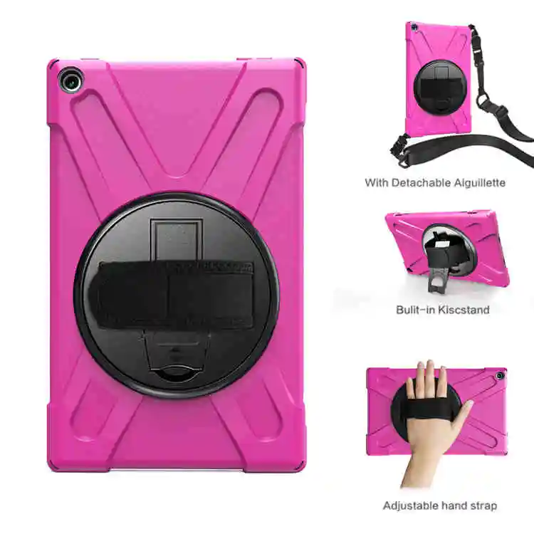 360 Вращающийся силиконовый чехол для Amazon Fire HD 10 чехол Funda Coque Shell держатель противоударный с плечевым ремнем - Цвет: Pink