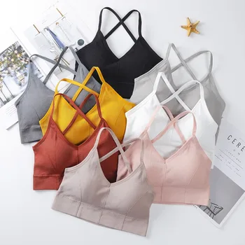 

Women Solid Tank Crop Top Seamless Underwear Female Crop Tops Sexy Lingerie Intimates With Removable Padded Camisole Fashion