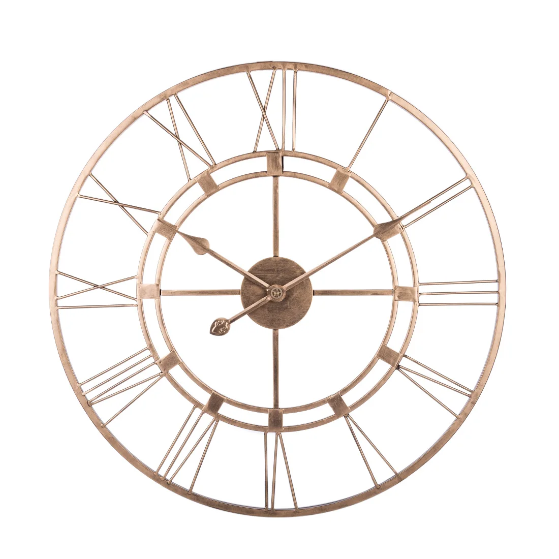 

New Hot 60cm 3D Iron Art Roman Numerals Clock Silent Large Wall Clock For Home Decor - Double-Sided Retro Golden