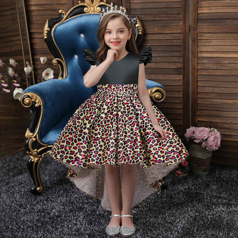 

European Style Leopard Princess Party Dress Fashion Birthday Dresses for Girls of 10 Year Old Trailing Kids Girl Dress