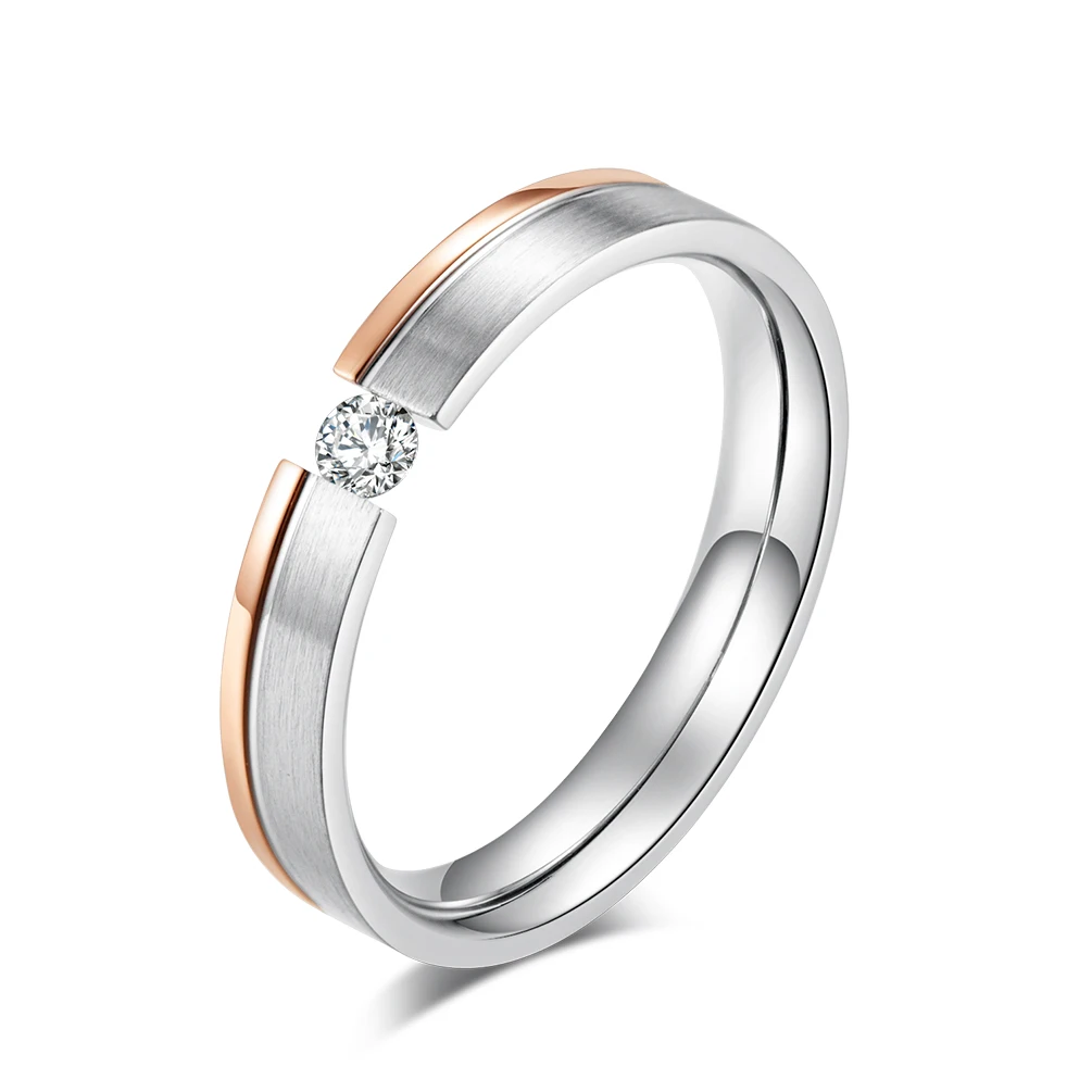 

Engagement Rings for Women Setting CZ Stone Couple Wedding Ring Two Tone Color Titanium Steel Crystal Trendy Wedding Bands Ring