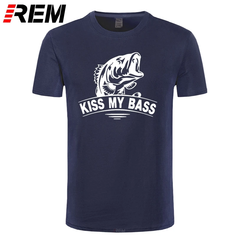 Футболка REM мужская с принтом рыбья рыба забавная тенниска надписью Kiss My Bass