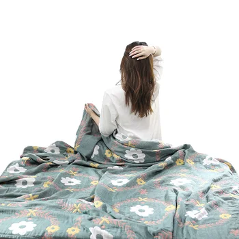 

Summer Thin Gauze Nap Air Condition Blanket for Single Double Printed Breathable Pure Cotton Office Sofa Blankets Bedspread