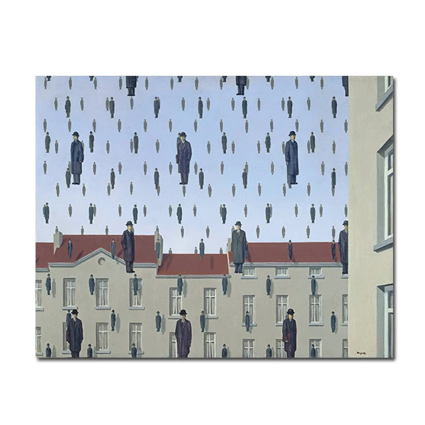 XQ-436 JQHYART Rene Magritte Golconda 1953, картина маслом на холсте, украшение для дома, картина, настенные картины для гостиной, без рамки - Цвет: XQ-436