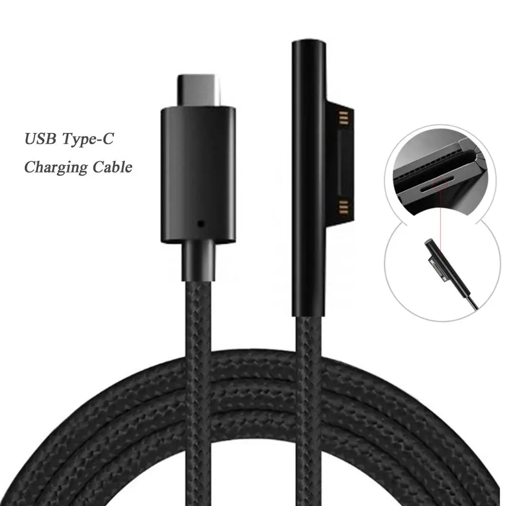 Besegad 1.5m 15V USB Type-C Power Supply Charging Adapter Cable Cord Home Wall Charger for Microsoft Surface Pro 6 5 4 3 Tablet