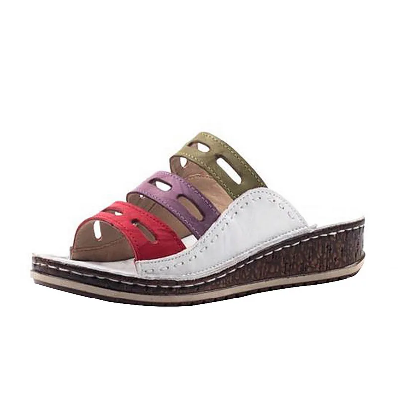 white MoneRffi/летние женские сандалии в стиле ретро; повседневная обувь на платформе с открытым носком; женские пляжные вьетнамки на низком каблуке; Вьетнамки размера плюс; - Цвет: white