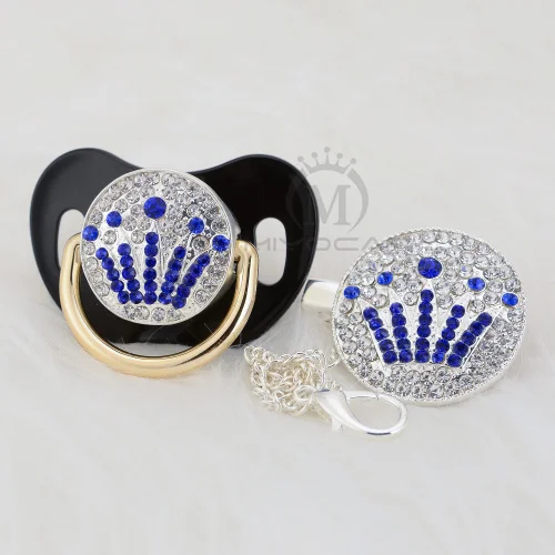 BLING Bling в виде короны серебро соски-пустышки могут варьироваться в зависимости от пожеланий клиента комплект Цепочка-держатель Чехол с блестящей короной и соски-пустышки уникальный дизайн ABCG-1 - Цвет: ABCG-4-1  6-18M
