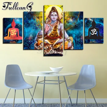 

FULLCANG diy 5 Pieces Hindu Lord Shiva diamond painting rhinestone full square/round drill mosaic embroidery picture FC1938
