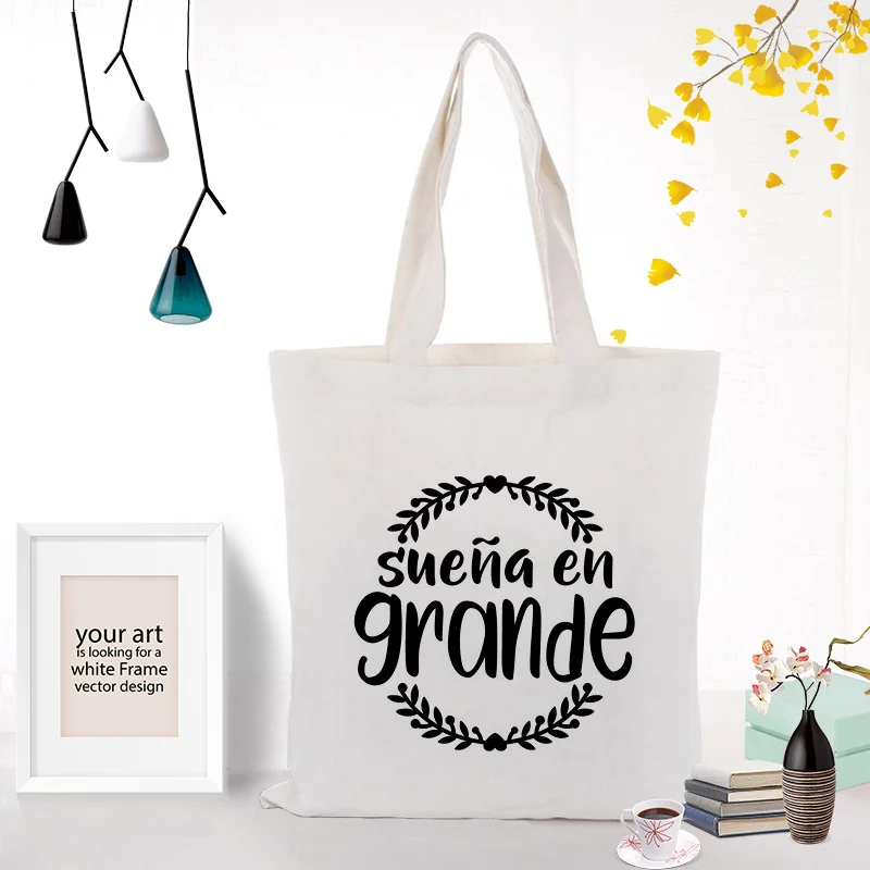Text Design Pattern Canvas Tote Bag Shopping Bag Custom Print Logo DIY Eco Ecologicas Reusable Recycle Daily Use Handbag - Цвет: TEXT33