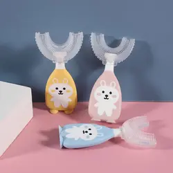 1-6 Y Rabbit U-shape Baby Toothbrush Silicone Cartoon U-shaped Children's Teeth Cleaning Brush Soft Baby Toothbrush Oral Care