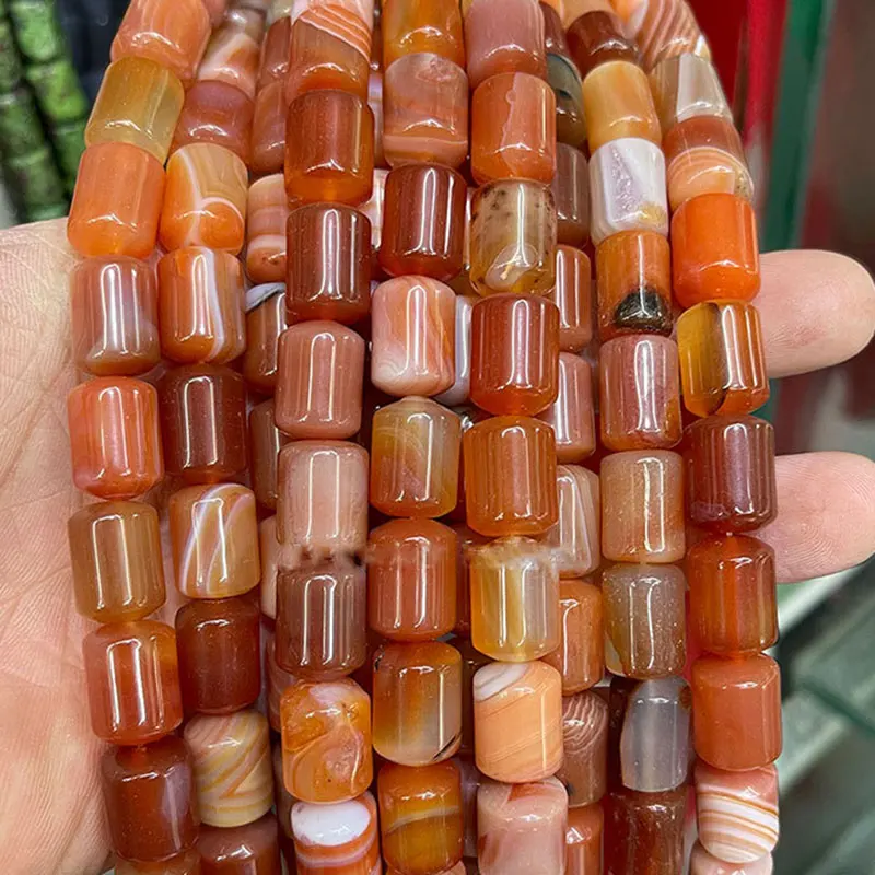 Natural Stone 10x14mm Tube Loose Spacer Beads For Jewelry Making Rose Quartzs Tiger Eye Red Carnelian Picture Jaspers Sandstone