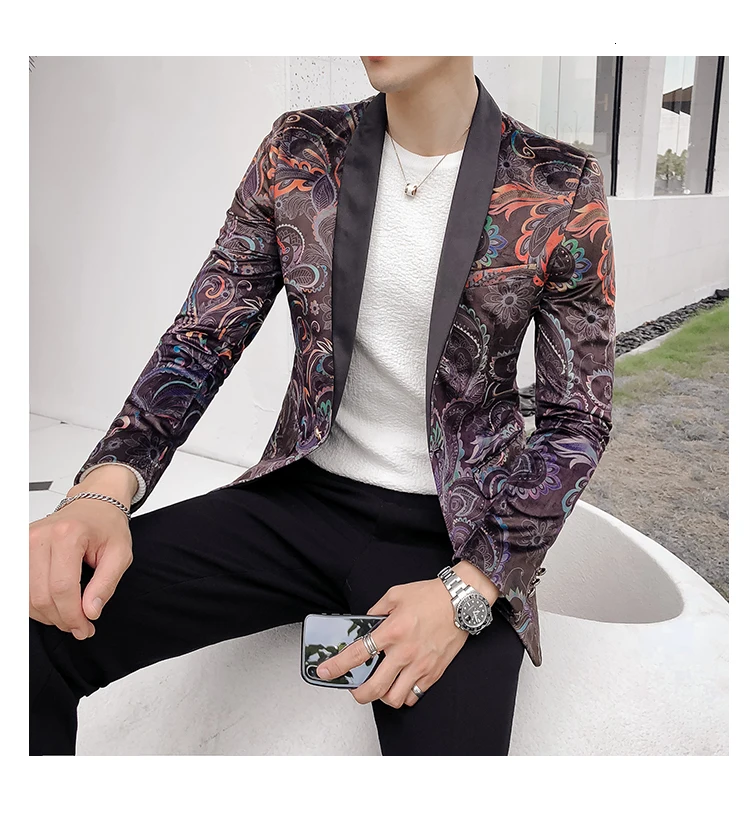 Роскошный Блейзер с узором "пейсли" Hombre мужской маскарадный пиджак Masculino Slim Fit Стильный блейзер для курения вечеринки выпускного вечера свадьбы мужской бархатный костюм 5xl