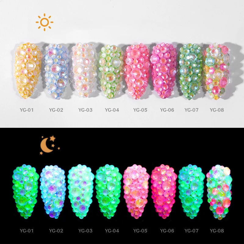 1pack Luminous Crystal Mixed Nail Art Rhinestone Decorations 3D Glitter Diamond Jewelly Glow In The Dark Ornaments | Красота и