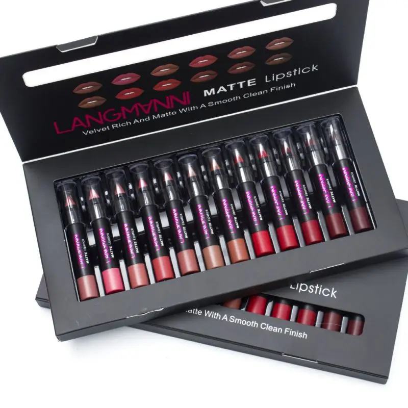 langmanni 12pcs Sexy Matte Lipstick Waterproof Kits Lips Makeup Nutritious Velvet Lip Stick Tint Nude Makeup Cosmetic langmanni 12pcs Sexy Matte Lipstick Waterproof Kits Lips Makeup Nutritious Velvet Lip Stick Tint Nude Makeup Cosmetic