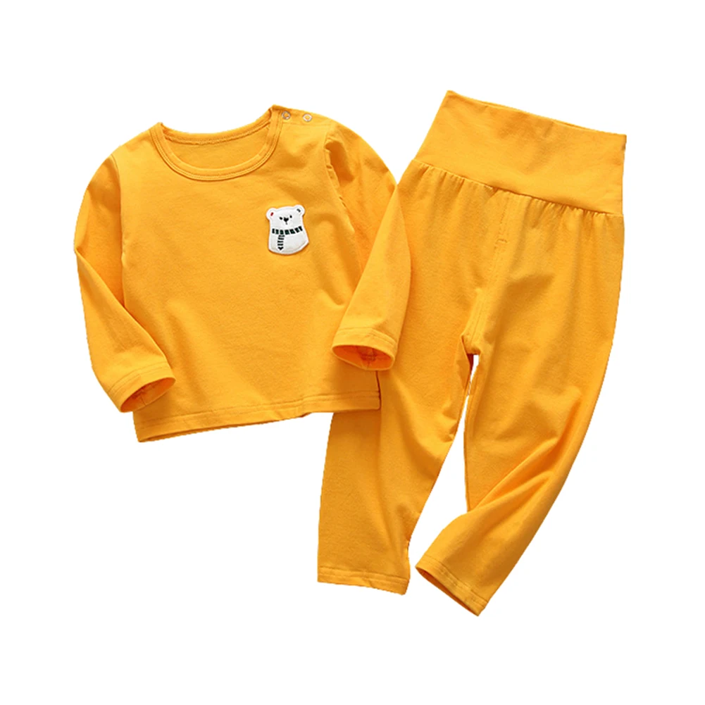 Комплекты из 2 предметов подштанники для маленьких мальчиков и девочек, короткая Модная хлопковая футболка с длинными рукавами+ штаны, пижамный комплект для малышей, домашняя одежда для детей - Цвет: Цвет: желтый