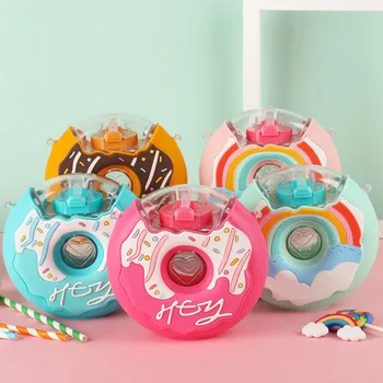 

New Kawaii water bottle with straw Donut Ice Cream Water Bottle with Straw Creative Portable Leakproof Bottles for Kids/Girl