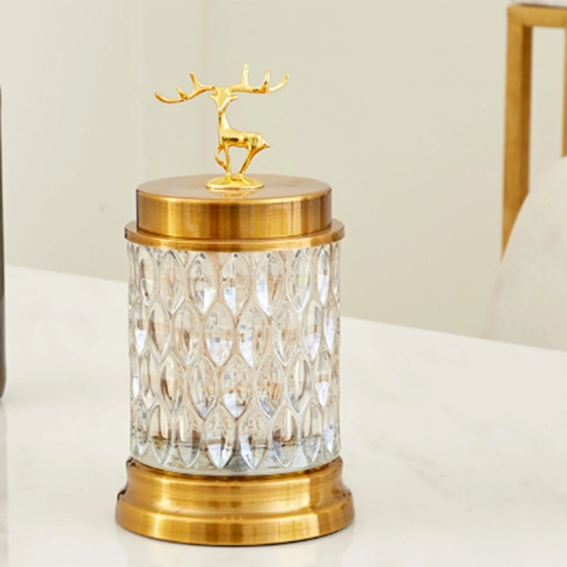European Crystal Glass Storage Canned Sugar Cans Deer Head Storage Bottle Candy Box Cotton Swab Jar Household Storage Tank Home