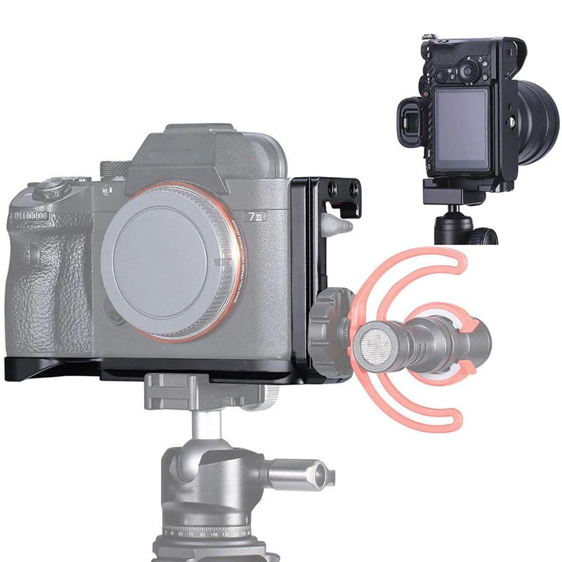 

ABKT-Vertical L Shape Bracket Stand Quick Release Plate W Microphone Cold Shoe Mount for Sony A7M3 A73 A7R3 Vlog DSLR Cameras