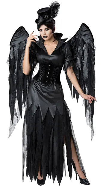 Костюм темного ангела на Хэллоуин, карнавальный костюм для женщин и взрослых, вечерние костюмы черного павшего ангела и дьявола, нарядное платье с крыльями