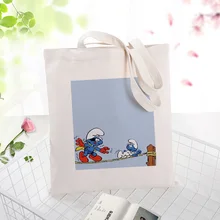 Синяя сумка с персонажем мультфильма вместительная сумка для покупок сумка с пользовательским принтом текстовый логотип DIY ежедневное использование эко Экологичность холст многоразовая утилизация