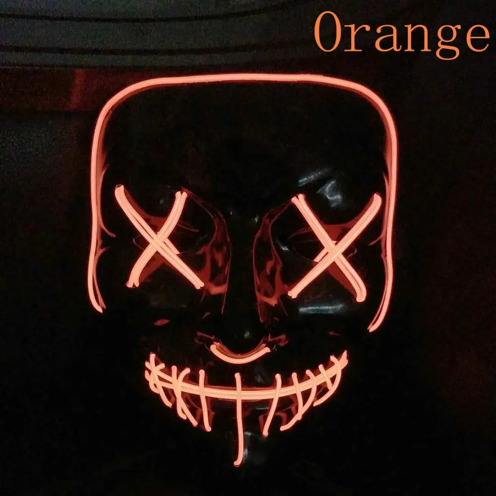 Orange Маска на Хэллоуин, светодиодный свет, Вечерние Маски, забавная Очищающая маска, фестиваль, косплей, товары, светящиеся в темноте, Хэллоуин, светодиодный свет, маска - Цвет: Orange