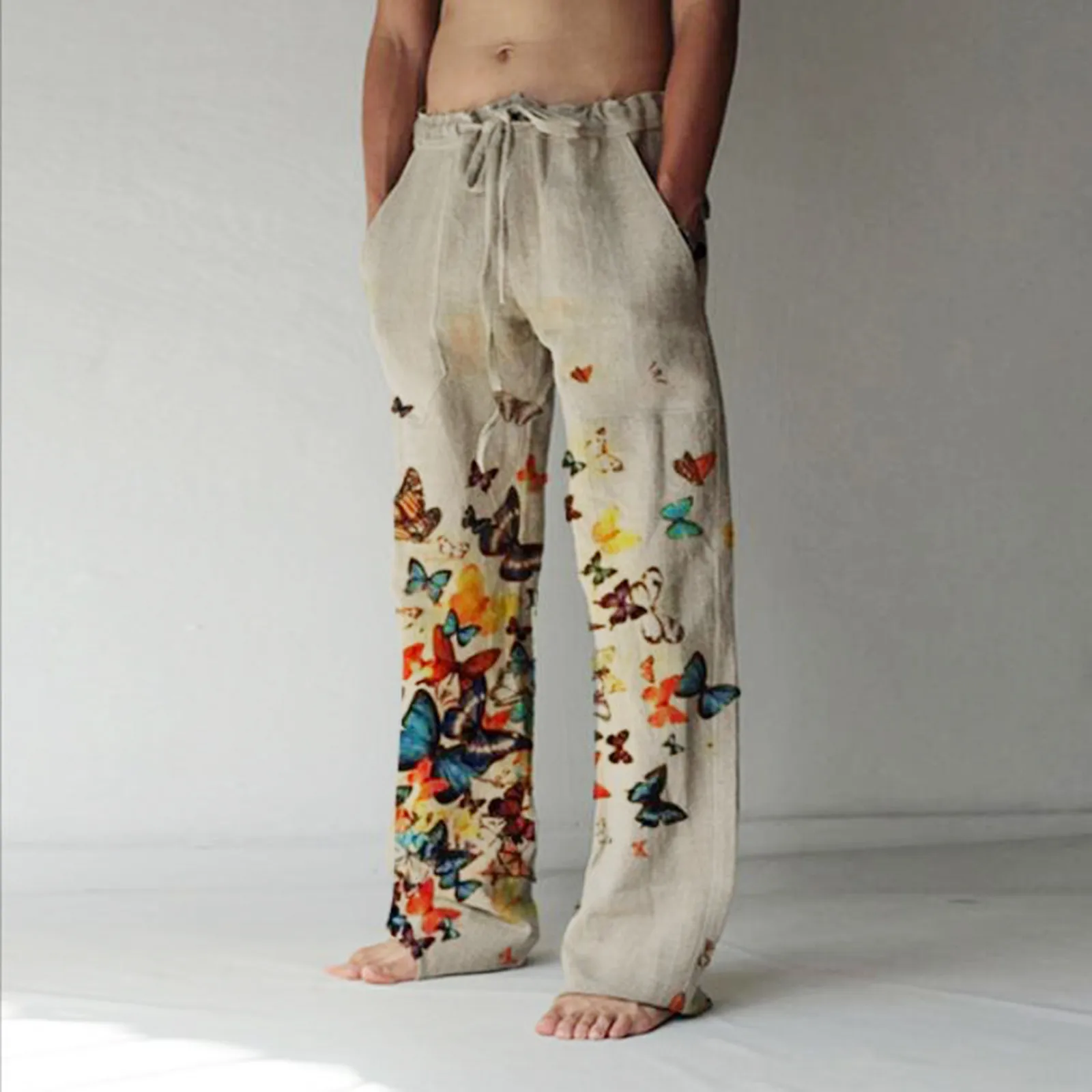 Men's Fashion Loose Plus Size Pants Casual Print Wide Leg Trousers Pants Great For Sport Beach Casual Daily High Quality Pants 2