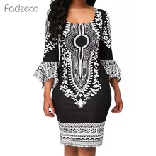 Платье Fadzeco в африканском стиле для женщин, свободное винтажное платье, асимметричное платье с короткими рукавами, круглый воротник, цветочный принт, Африканское платье