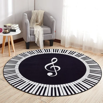 

New Carpet Music Symbol Piano Keys Black White Round Carpet Anti Slip Rugs Home Bedroom Foot Pads Floor Decoration